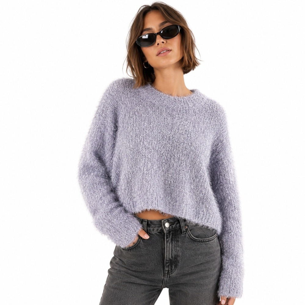 Chelsea & Violet Eyelash Knit Fuzzy Sweater Lavender Purple Soft Girl Size L
